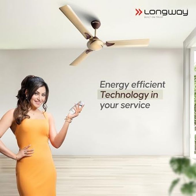 LONGWAY Creta P1 1200 mm/48 inch Remote Controlled 3 Blade Anti-Dust Decorative Star Rated Ceiling Fan 2 Years Warranty (Golden, Pack of 1) - Image 2