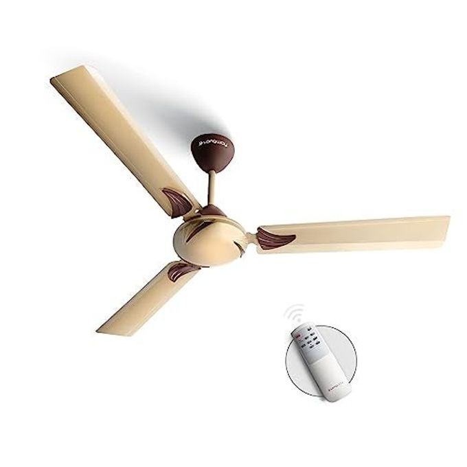 LONGWAY Creta P1 1200 mm/48 inch Remote Controlled 3 Blade Anti-Dust Decorative Star Rated Ceiling Fan 2 Years Warranty (Golden, Pack of 1) - Image 1