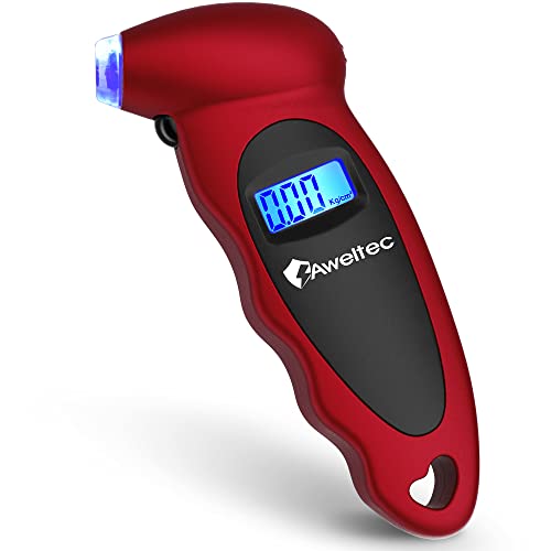 AWELTEC Digital Tire Pressure Gauge 150 PSI, 4 Settings, Tire Gauge for Car, Truck, Motorcycle, Bicycle with Backlit LCD and Non-Slip Grip (Red) - Image 1