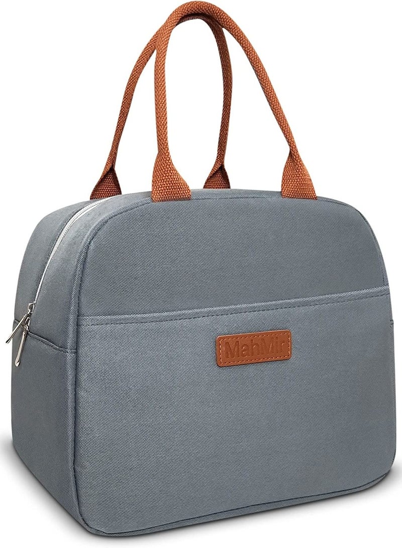 MahMir Insulated Lunch Bag for Men Women Kids with Strap Handles Wide Open Easy to Clean Insulated Lunch Bag Box for Office Work School Picnic Travel Leakproof Thermal Cooler Insulated Lunch Grey - Image 1