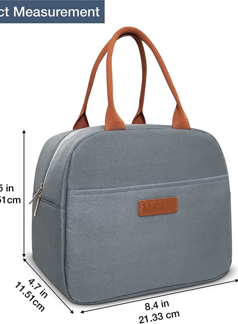 MahMir Insulated Lunch Bag for Men Women Kids with Strap Handles Wide Open Easy to Clean Insulated Lunch Bag Box for Office Work School Picnic Travel Leakproof Thermal Cooler Insulated Lunch Grey - Image 2