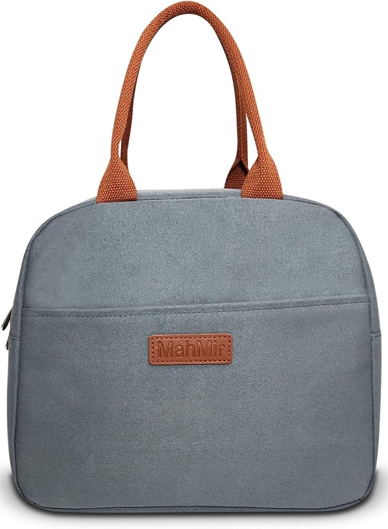 MahMir Insulated Lunch Bag for Men Women Kids with Strap Handles Wide Open Easy to Clean Insulated Lunch Bag Box for Office Work School Picnic Travel Leakproof Thermal Cooler Insulated Lunch Grey - Image 3