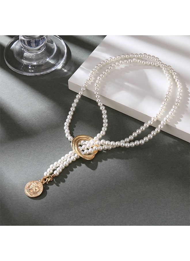 HS - Long Pearl Necklaces, Costume Jewellery For Women, Retro Metal Pearl Necklace Elegant Lady White Artificial Pearls Long Sweater Chain Beaded Necklace, 31 In Faux Pearls Art Fashion Lovely - Image 1