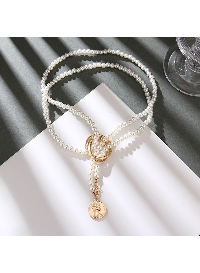 HS - Long Pearl Necklaces, Costume Jewellery For Women, Retro Metal Pearl Necklace Elegant Lady White Artificial Pearls Long Sweater Chain Beaded Necklace, 31 In Faux Pearls Art Fashion Lovely - Image 1