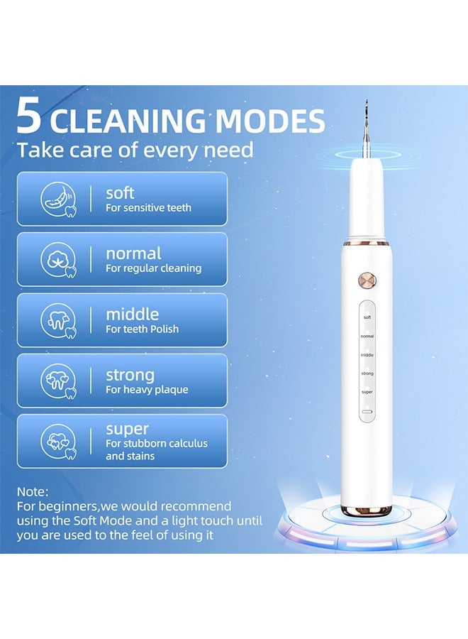 CURVY MOON Ultrasonic Dental Scaler Set for Teeth,  Electric Sonic Plaque Remover for Teeth, 5 Modes Rechargeable Teeth Cleaning Kit, 2 Replaceable Heads (White) - Image 2