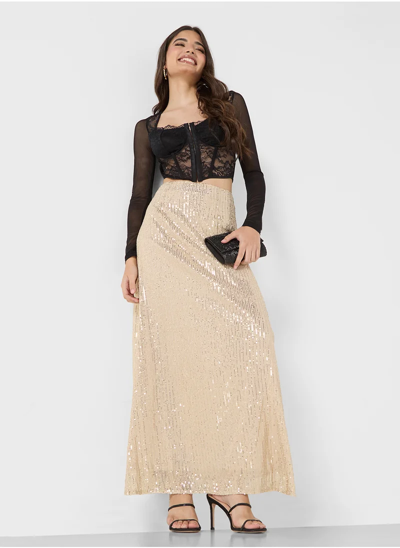 جينجر Lace Detail Corset Style Sheer Top