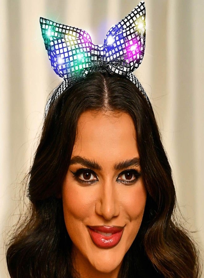 Latious Light Up Headbands Black Hair Bow Rave Hair Accessories for women - Image 3