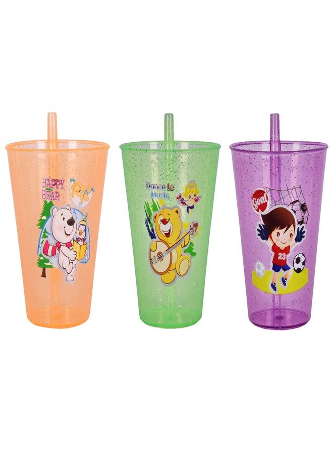 faas Cartoon Water Glass/Glitter Sipper Glass Tumbler/Sipper with Straw for Kids/Children, Multicolor 250 ml Sipper (Multicolor) (3) - Image 1