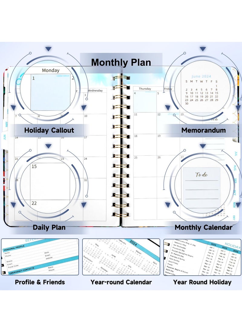 INFOSUN - 2024 Planner, Undated Weekly and Monthly Life Notebook Planner, 12 Months Academic Daily Planner for Goal Setting, Yearly Agenda, Schedule Organizer, A5 Journal Calendar, Free 4 sticker - Image 1