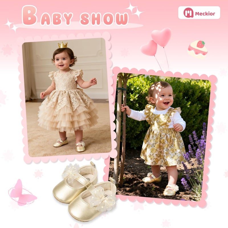 Meckior Infant Baby Girls Soft Sole Bowknot Princess Wedding Dress Mary Jane Flats Shoes Easter Light Baby Sneaker Shoes - Image 3