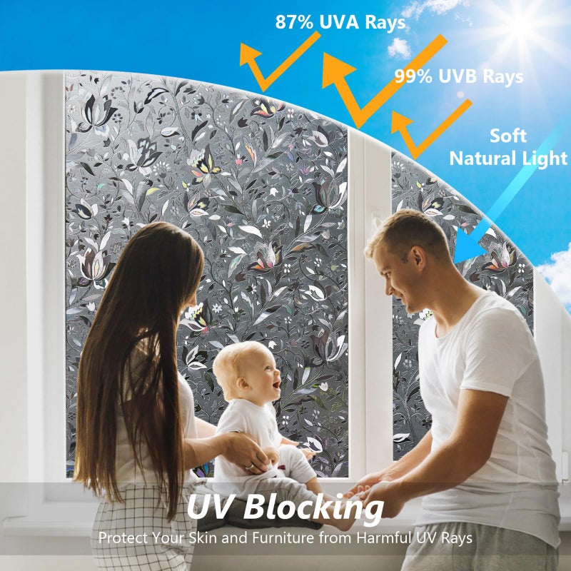 Kromapolis Window Film, Window Privacy Film Frosted, Vinyl Glass Covering, Stained Glass Decorative Film, Static Window Clings, Non-Adhesive (Grayish Black, 17.5 x 78.7 inch) - Image 3