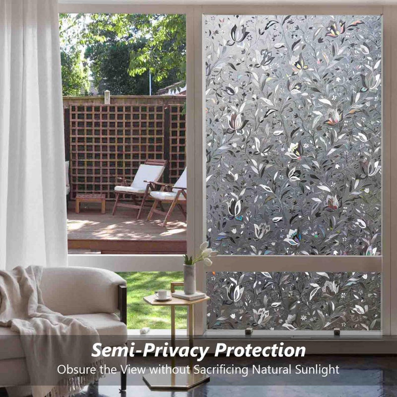 Kromapolis Window Film, Window Privacy Film Frosted, Vinyl Glass Covering, Stained Glass Decorative Film, Static Window Clings, Non-Adhesive (Grayish Black, 17.5 x 78.7 inch) - Image 4