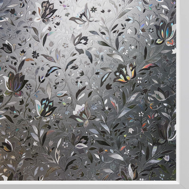 Kromapolis Window Film, Window Privacy Film Frosted, Vinyl Glass Covering, Stained Glass Decorative Film, Static Window Clings, Non-Adhesive (Grayish Black, 17.5 x 78.7 inch) - Image 1