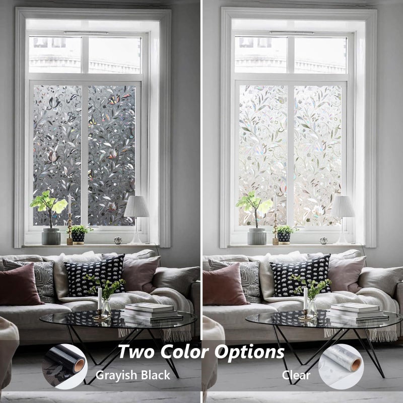 Kromapolis Window Film, Window Privacy Film Frosted, Vinyl Glass Covering, Stained Glass Decorative Film, Static Window Clings, Non-Adhesive (Grayish Black, 17.5 x 78.7 inch) - Image 5