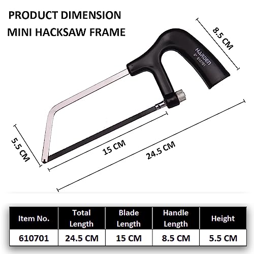 Harden 6" Mini Steel Hacksaw Frame Saw, Ideal for small cutting of Metal, Wood and PVC Pipes - 610701 - Image 2