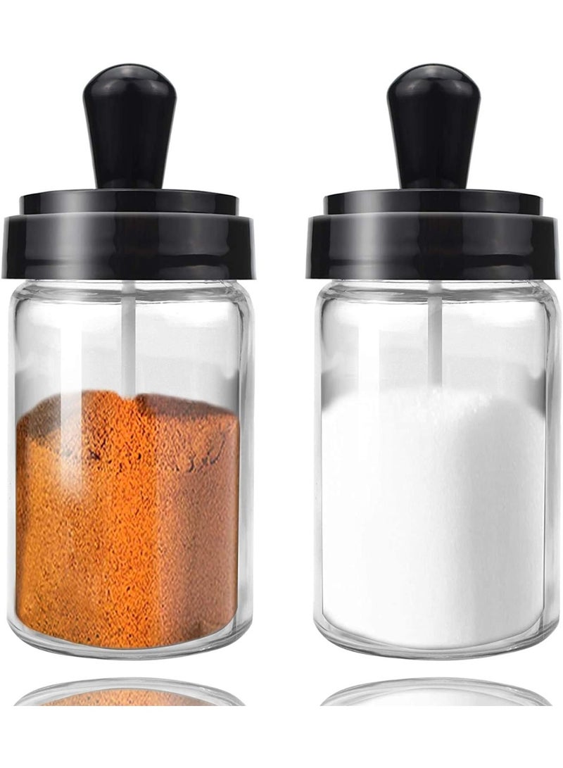 SATVIKAYA Glass Spice Jars with Spoons – Pack of 2 Minimalist Seasoning Containers with Lids & Built-In Spoon – Transparent Salt, Sugar, or Spice Storage for Kitchen, Countertop & Dining Table - Image 1
