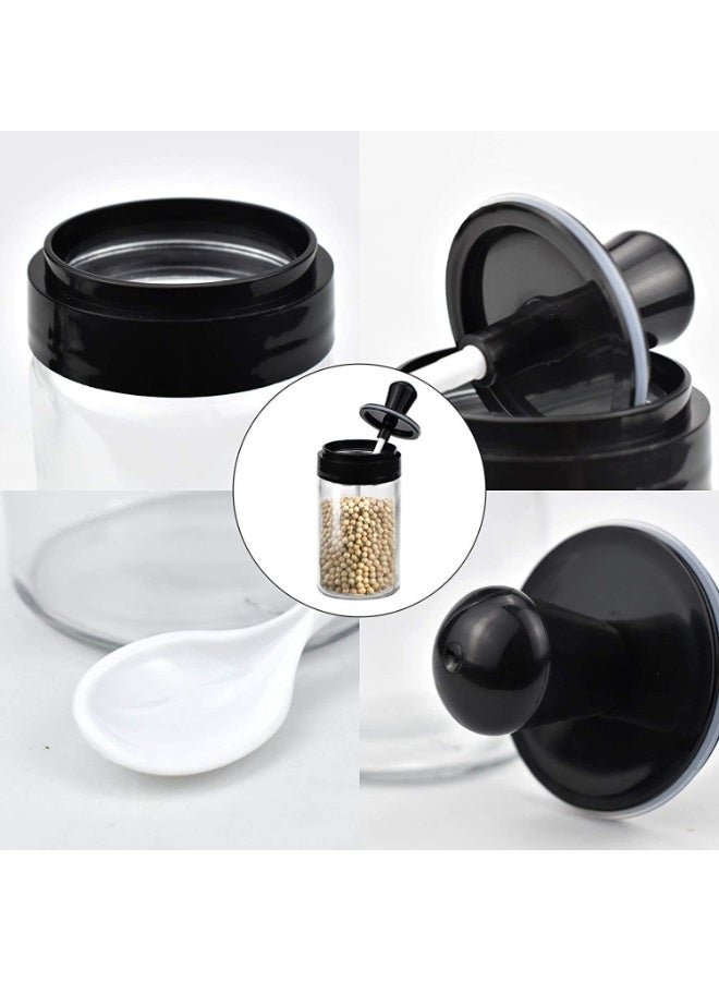 SATVIKAYA Glass Spice Jars with Spoons – Pack of 2 Minimalist Seasoning Containers with Lids & Built-In Spoon – Transparent Salt, Sugar, or Spice Storage for Kitchen, Countertop & Dining Table - Image 4