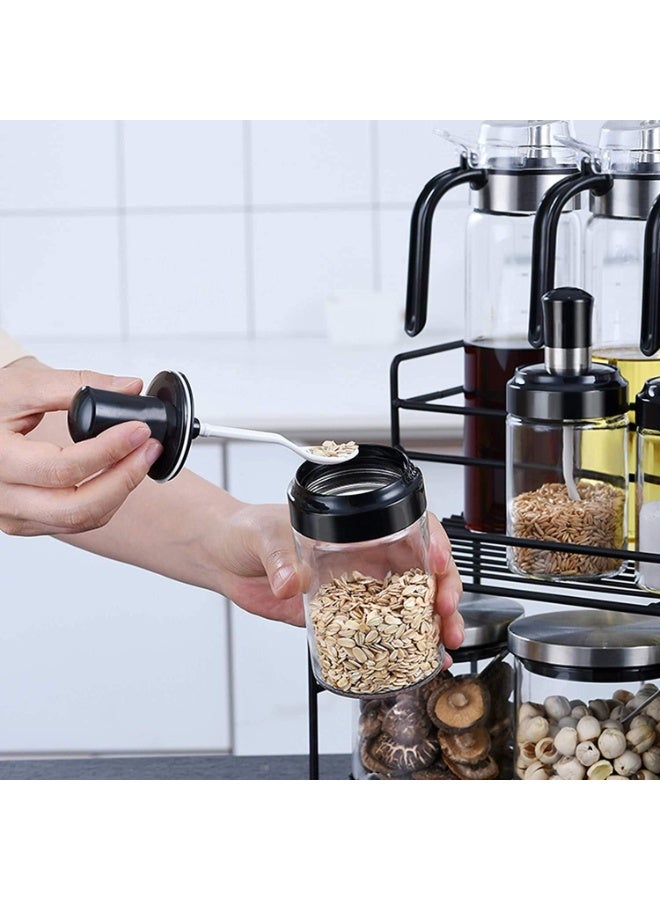 SATVIKAYA Glass Spice Jars with Spoons – Pack of 2 Minimalist Seasoning Containers with Lids & Built-In Spoon – Transparent Salt, Sugar, or Spice Storage for Kitchen, Countertop & Dining Table - Image 5