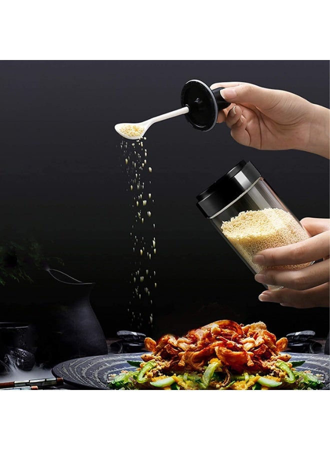 SATVIKAYA Glass Spice Jars with Spoons – Pack of 2 Minimalist Seasoning Containers with Lids & Built-In Spoon – Transparent Salt, Sugar, or Spice Storage for Kitchen, Countertop & Dining Table - Image 2