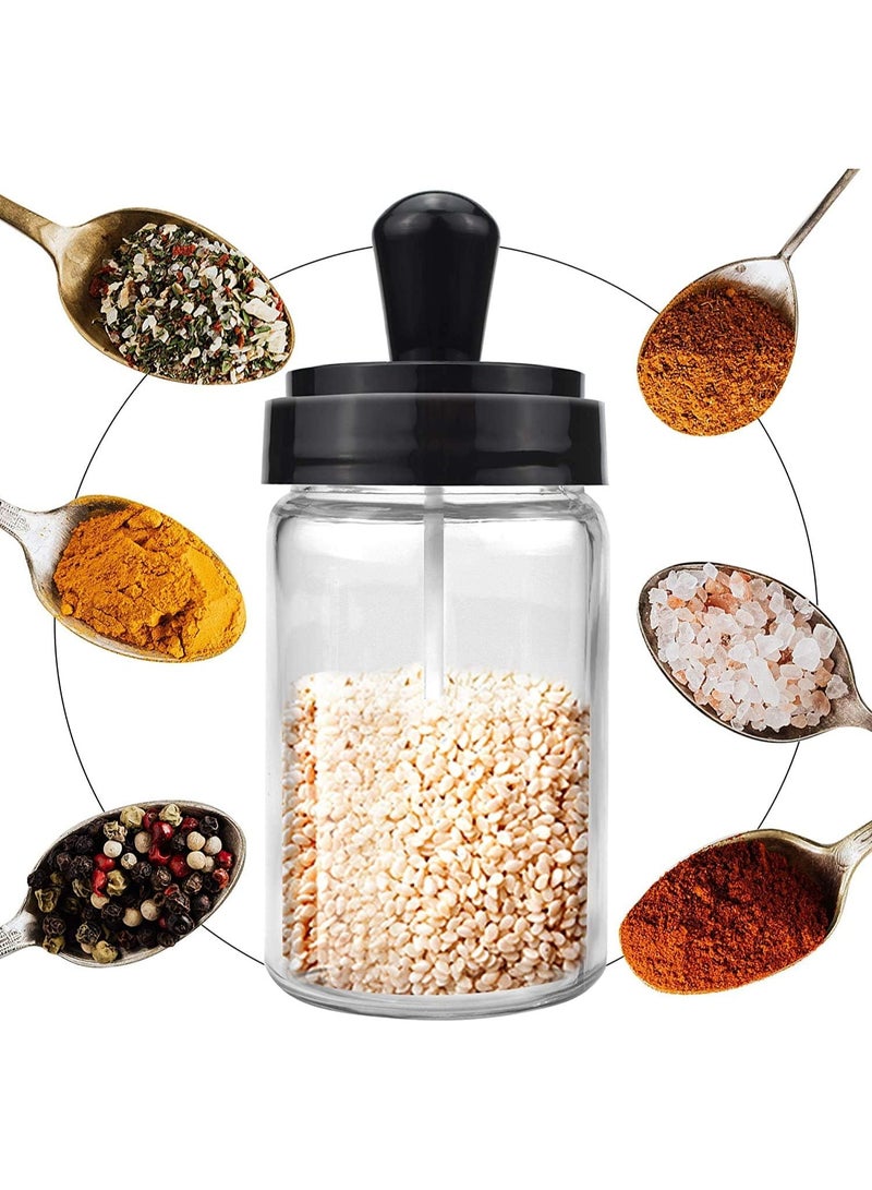 SATVIKAYA Glass Spice Jars with Spoons – Pack of 2 Minimalist Seasoning Containers with Lids & Built-In Spoon – Transparent Salt, Sugar, or Spice Storage for Kitchen, Countertop & Dining Table - Image 3