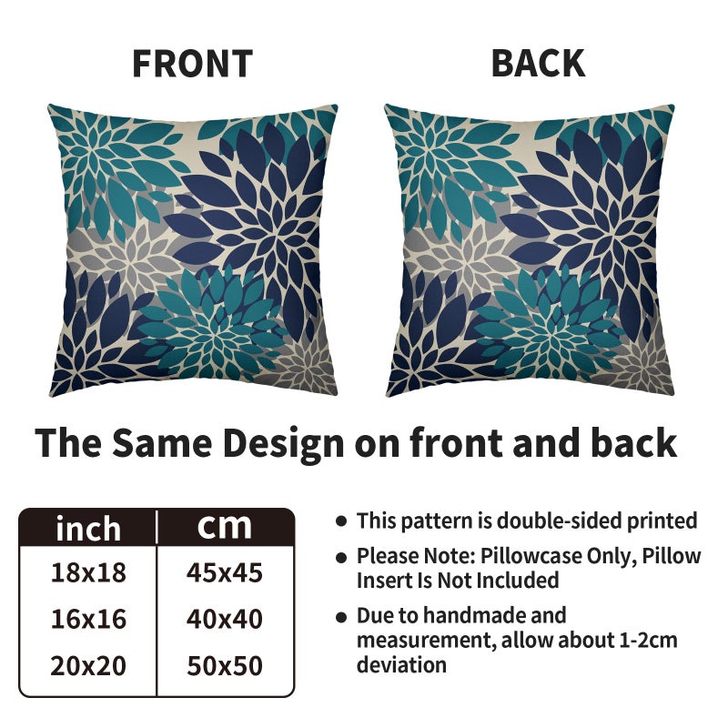 Smozenith Smozenith Navy Blue Teal Pillow Covers 20X20 Inch Set of 2  Summer Modern Geometry Dahlia Floral Print Decorative Throw Pillow Covers Outdoor Farmhouse Cushion Case for Couch Sofa Bed Decor  - Image 4
