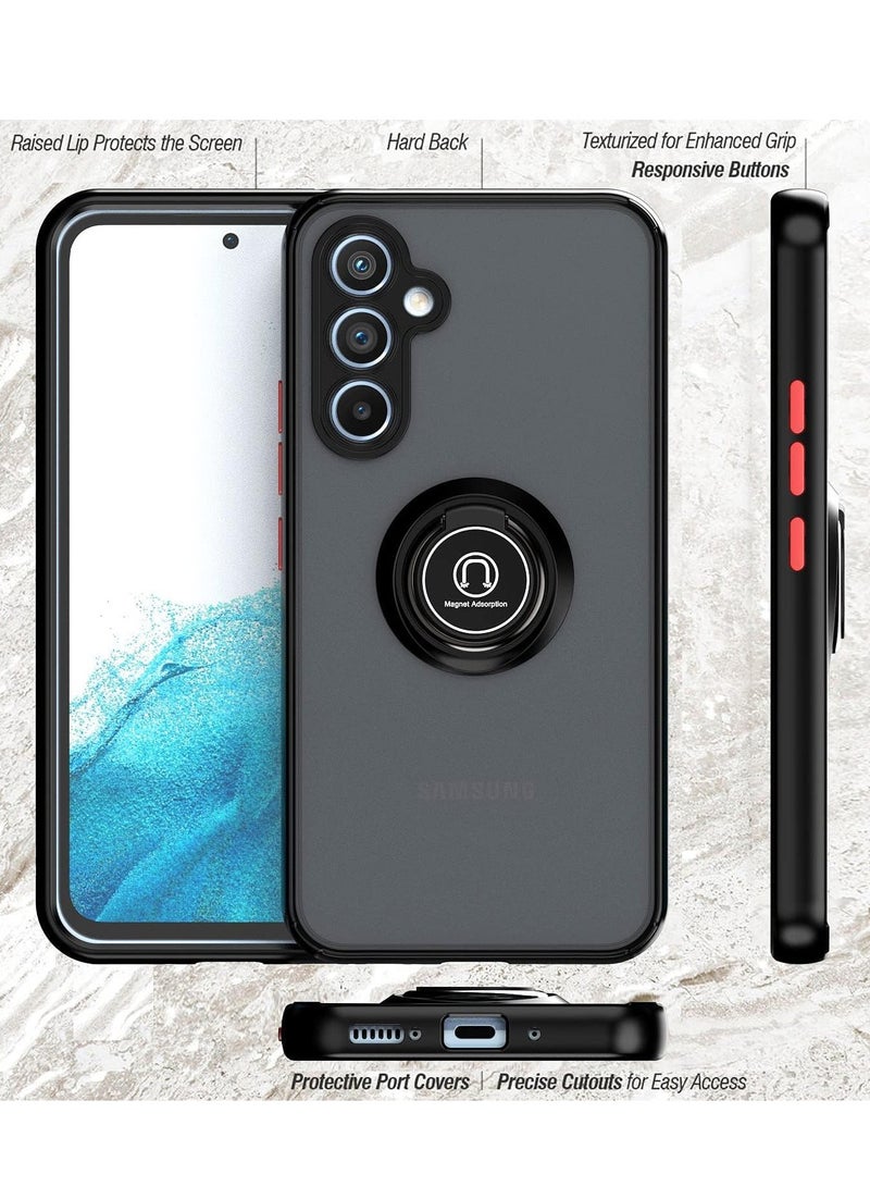 ELTRAZONE Shockproof Galaxy A14 5G Case with Rotational Metal Ring Kickstand – Anti-Fingerprint Hard Back, Magnetic Car Mount Compatibility (Black/Grey) - Image 2