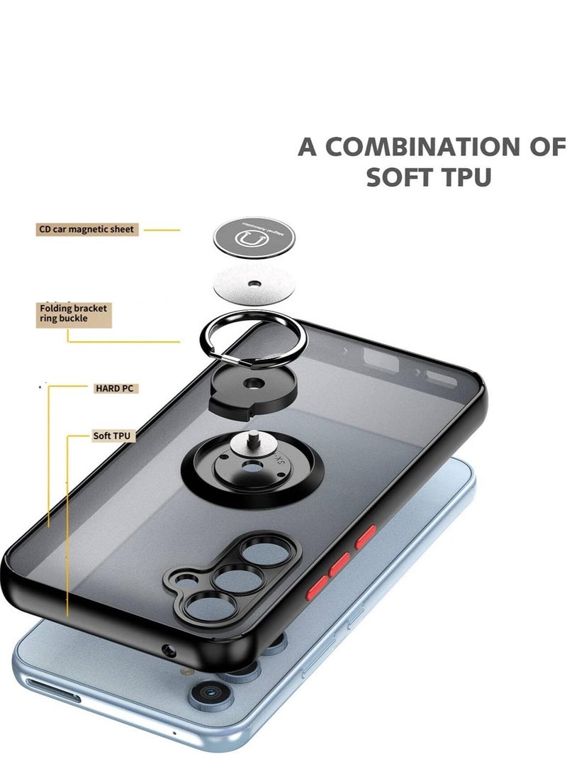 ELTRAZONE Shockproof Galaxy A14 5G Case with Rotational Metal Ring Kickstand – Anti-Fingerprint Hard Back, Magnetic Car Mount Compatibility (Black/Grey) - Image 3