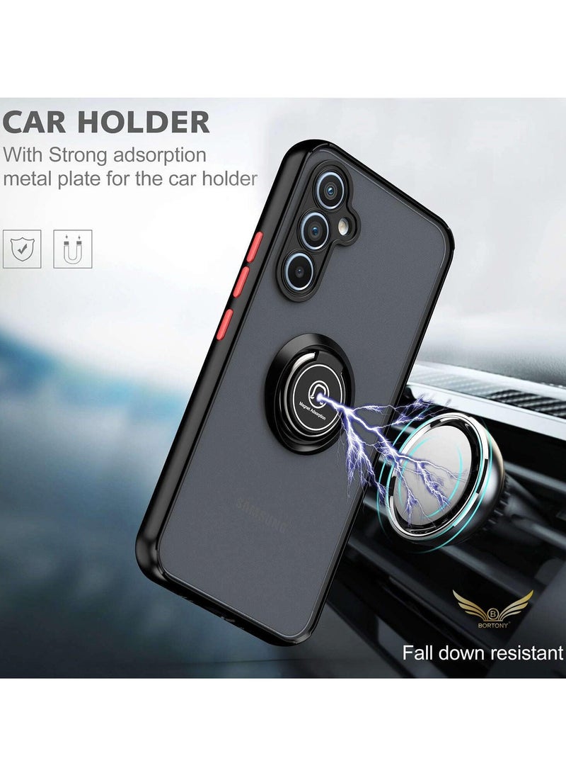 ELTRAZONE Shockproof Galaxy A14 5G Case with Rotational Metal Ring Kickstand – Anti-Fingerprint Hard Back, Magnetic Car Mount Compatibility (Black/Grey) - Image 5