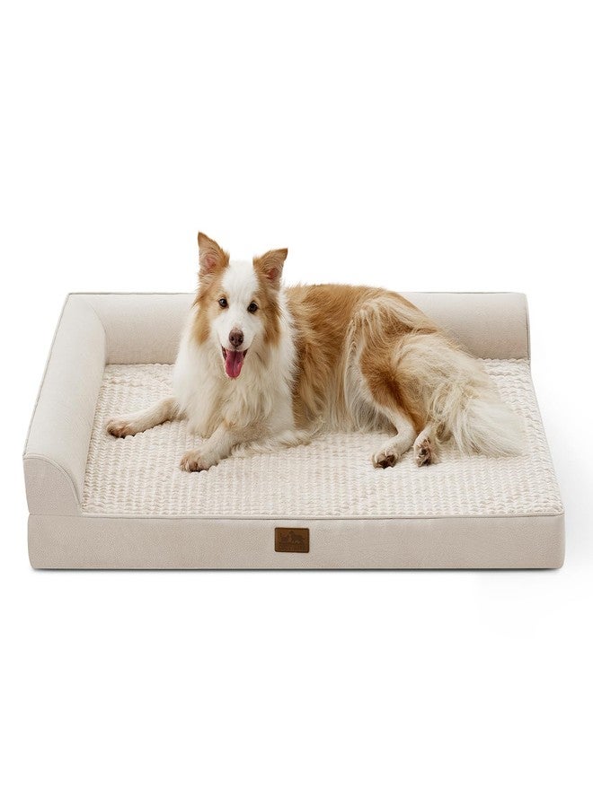 COZY KISS Orthopedic Dog Bed for Large Size Dog, XL Dogs Crate Bed, L Shaped Foam Anti-Slip Bottom Pet Cat Sofa with Washable Removable Cover, Suitable for Pet Up to 100 lbs, 44x32x7 inch, Beige