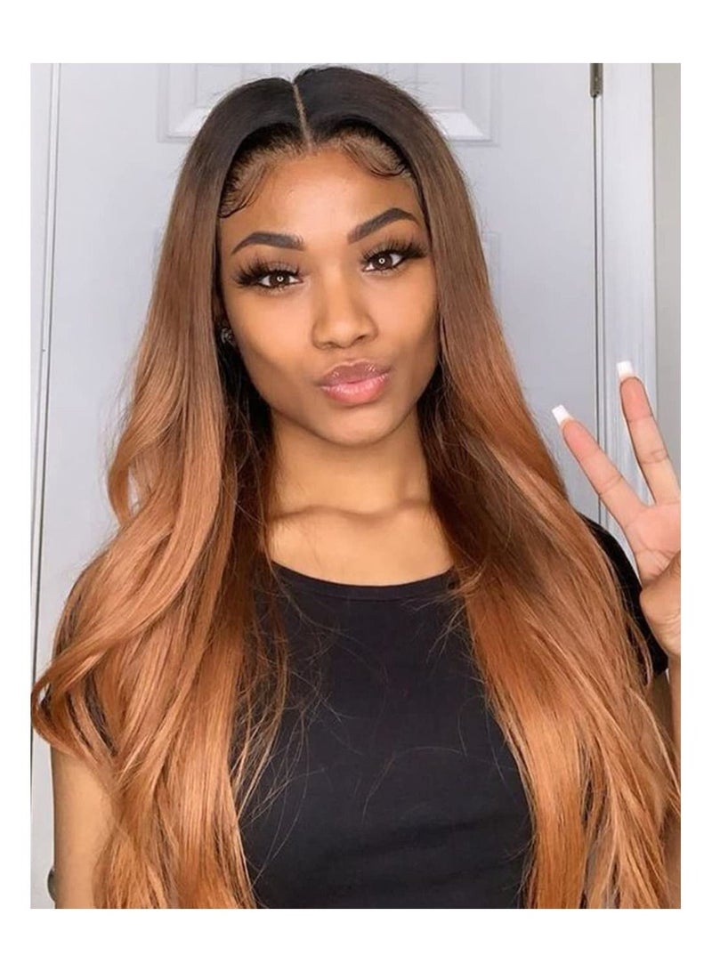إستيل شعر مستعار أمامي دانتيل مع شعر مستعار صناعي طويل مستقيم بجذور داكنة للنساء 22 بوصة شعر مستعار بديل مع شعر أطفال بني أومبير - Image 1