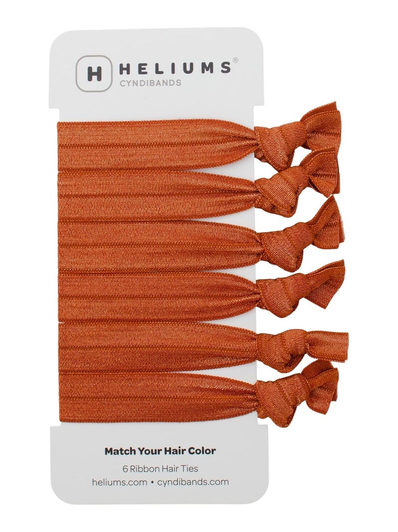 Cyndibands Elastic Hair Ties  Copper Orange  Gentle Hold Ribbon Ponytail Holders 6 Count