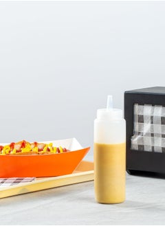 Generic 8 oz clear flexible plastic squeeze bottle with precision dispensing cap for sauces or seasonings  - Image 2