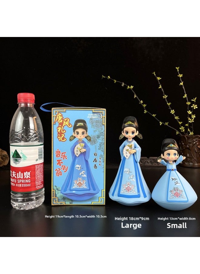 Guofeng Datang Night City Music Tumbler Antique Little Sister Children's Toy Ornaments Xi'an Souvenir Gift-Color:Bai Juyi-blue-Specifications:Trumpet-high 14CM  - Image 3