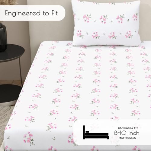 Plumora Single Bed Cotton Bedsheet with 1 Pillow Cover, 100% Pure Cotton Single Bedsheet 60×90 Inches, 240 TC Soft Breathable Floral Bed Sheet – (Pastel Daisy) - Image 4