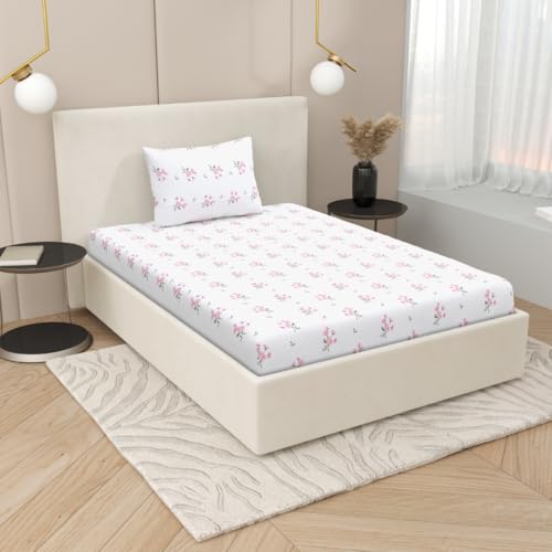 Plumora Single Bed Cotton Bedsheet with 1 Pillow Cover, 100% Pure Cotton Single Bedsheet 60×90 Inches, 240 TC Soft Breathable Floral Bed Sheet – (Pastel Daisy) - Image 3