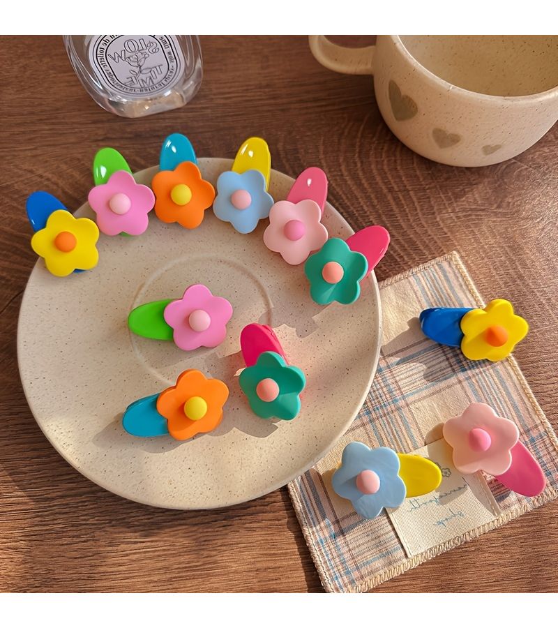 10pcs Colorful Small Flower Hair Clips Side Bangs Duckbill Hairpin No Pain - Image 1