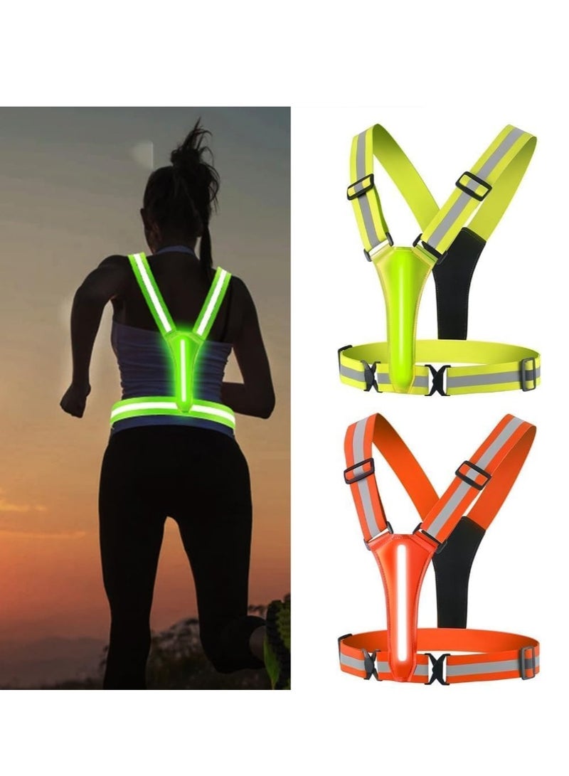 Meetion Led Light Up Running Vest Reflective Vest for Walking at Night, High Visibility Night Running Gear Rechargeable Adjustable Running Lights for Runners Walkers Men Women (Orange)  - Image 2