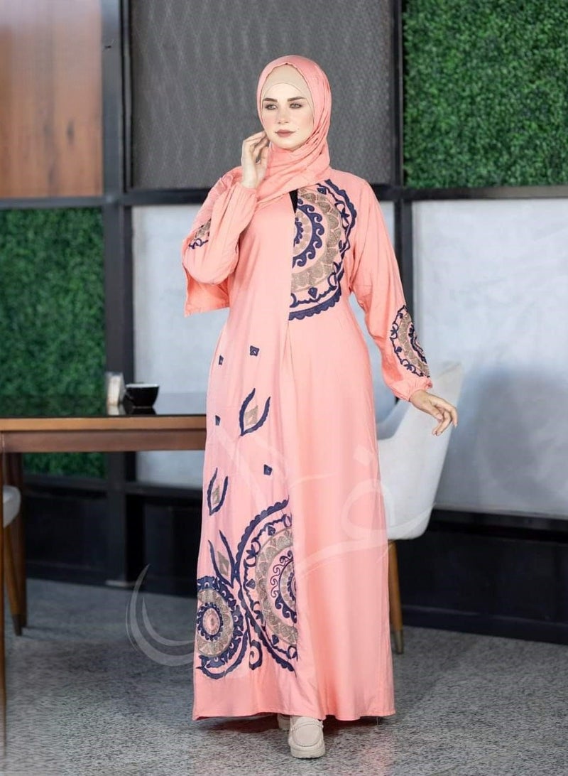 One piece embroidered prayer dress for women made from cotton blend with the attached scarf - one piece embroidered prayer abaya with the attached scarf -prayer clothes women - prayer gown for women