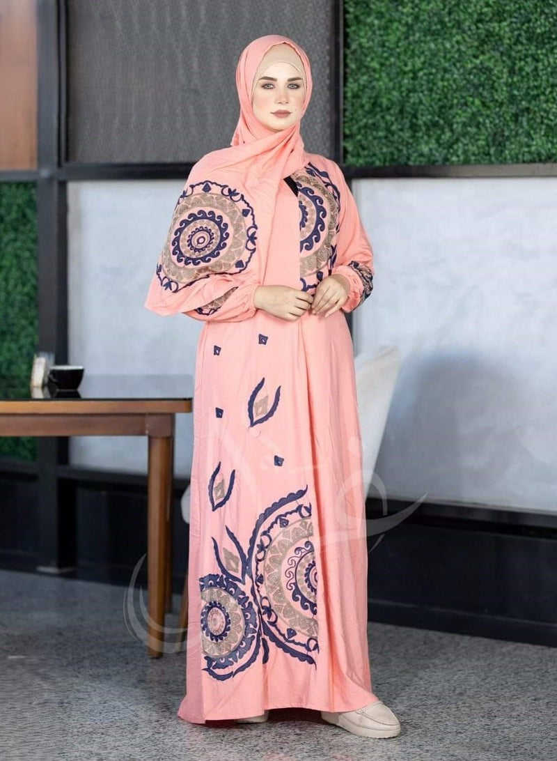 One piece embroidered prayer dress for women made from cotton blend with the attached scarf - one piece embroidered prayer abaya with the attached scarf -prayer clothes women - prayer gown for women