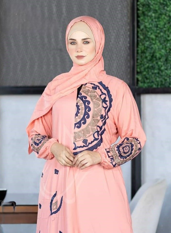 One piece embroidered prayer dress for women made from cotton blend with the attached scarf - one piece embroidered prayer abaya with the attached scarf -prayer clothes women - prayer gown for women