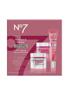 No7 Restore & Renew Face & Neck Multi Action Skincare System - SPF 30 Face Moisturizer & Anti-Aging Facial Serum For Deep Wrinkle Repair + Hydrating Night Cream with Hyaluronic Acid - (3 Piece Kit)  - Image 2