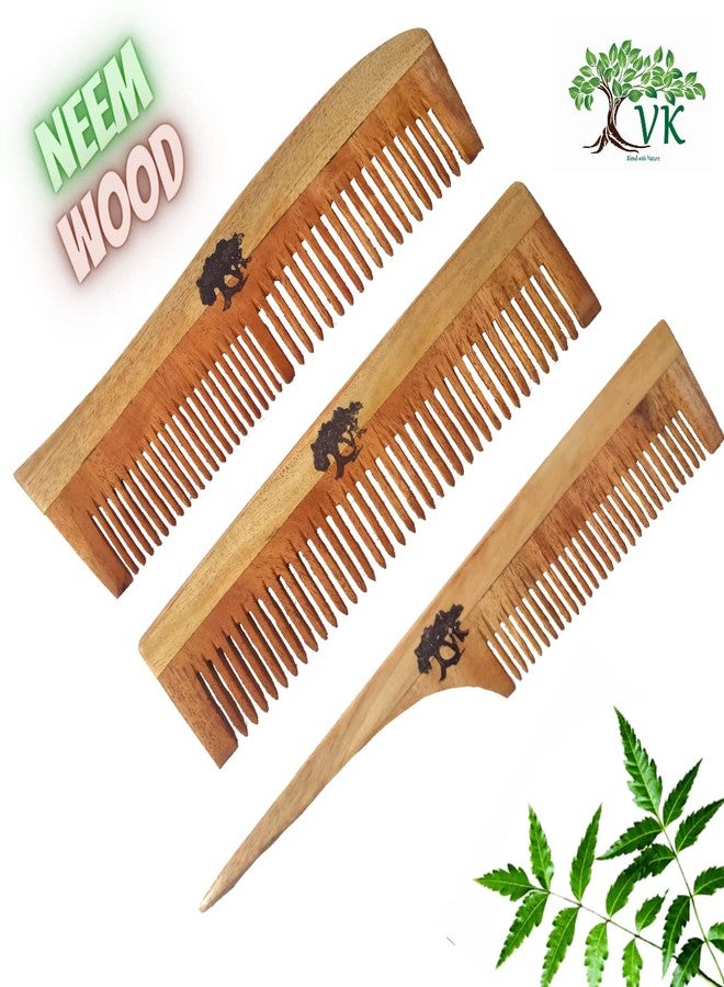 VK STORES Neem Wooden Comb | Hair comb set combo for Women & Men | Kachi Neem wood Comb Kangi hair comb set for women | Wooden Comb for women hair growth |Kanghi for Hair (8 + 2 + 4 WC8) -322 - Image 2