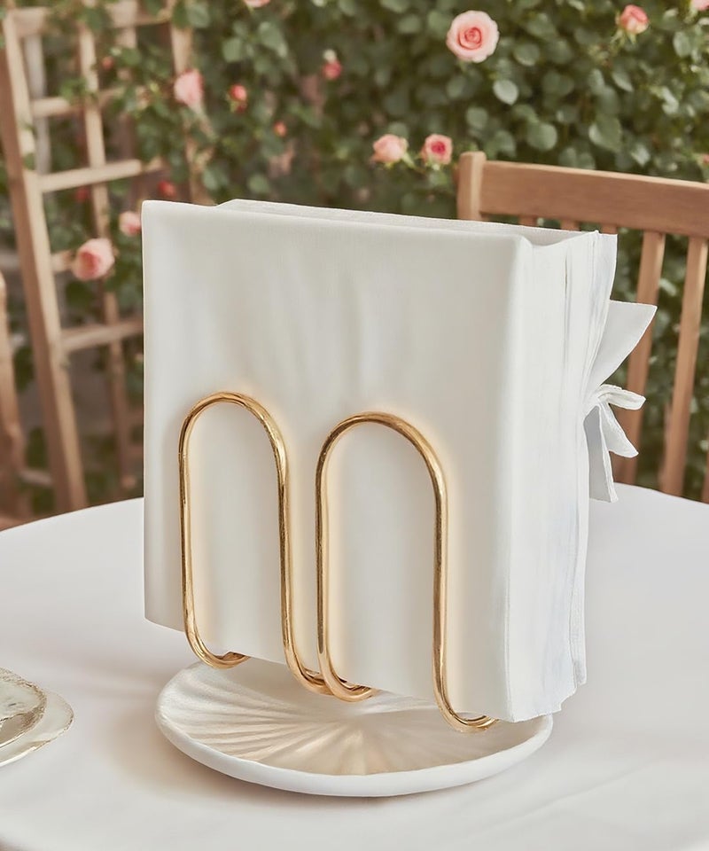 VROOMIUM Napkin Holder for Table, Ceramic Base Effortless Cleaning, 1 lb Weight, Gold Napkin Holders for Paper Napkins, Servilleteros para Mesas - Image 5