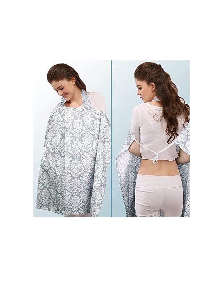 Breastfeeding Cover Up With Adjustable Strap In Grey Damask Premium Cotton Boned Nursing Cover Breathable Lightweight Stylish Discreet Incl Storage Bag  - Image 3