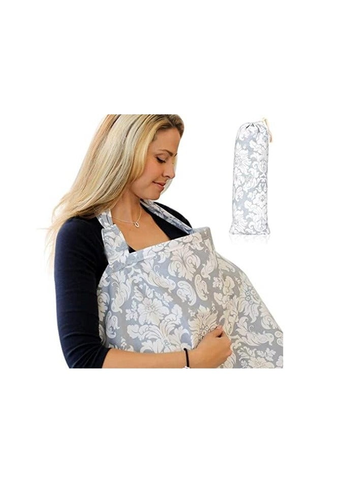 Breastfeeding Cover Up With Adjustable Strap In Grey Damask Premium Cotton Boned Nursing Cover Breathable Lightweight Stylish Discreet Incl Storage Bag  - Image 4