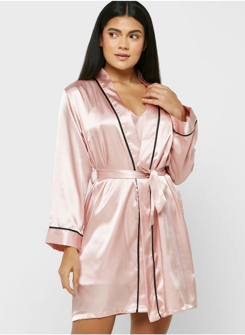 Contrast Trim Detail Night Robe - Image 1
