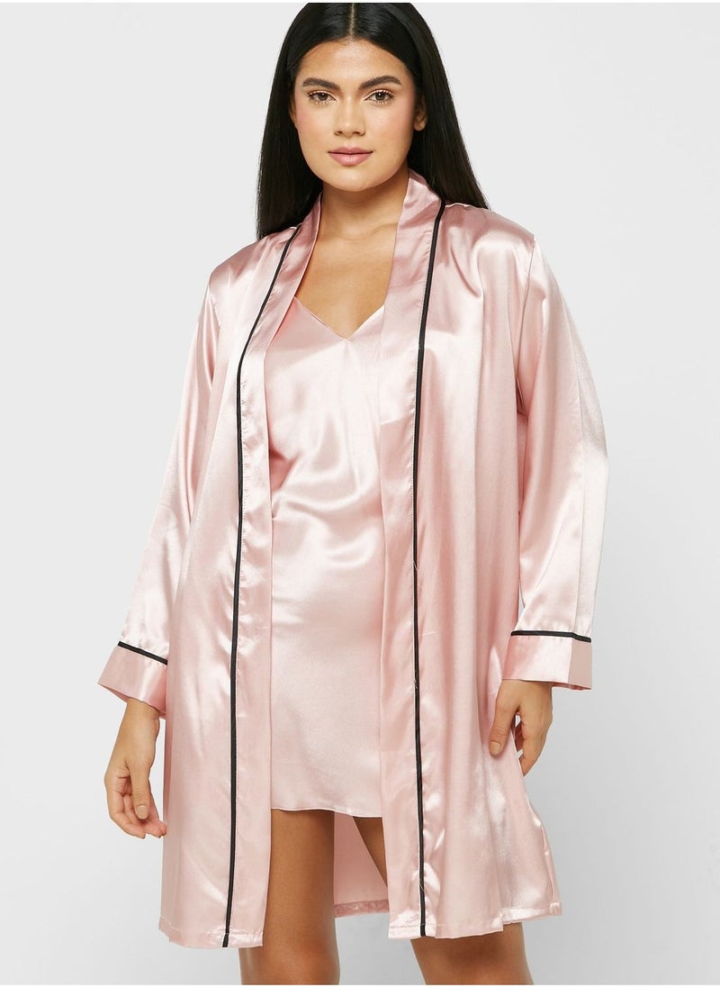 Contrast Trim Detail Night Robe - Image 2