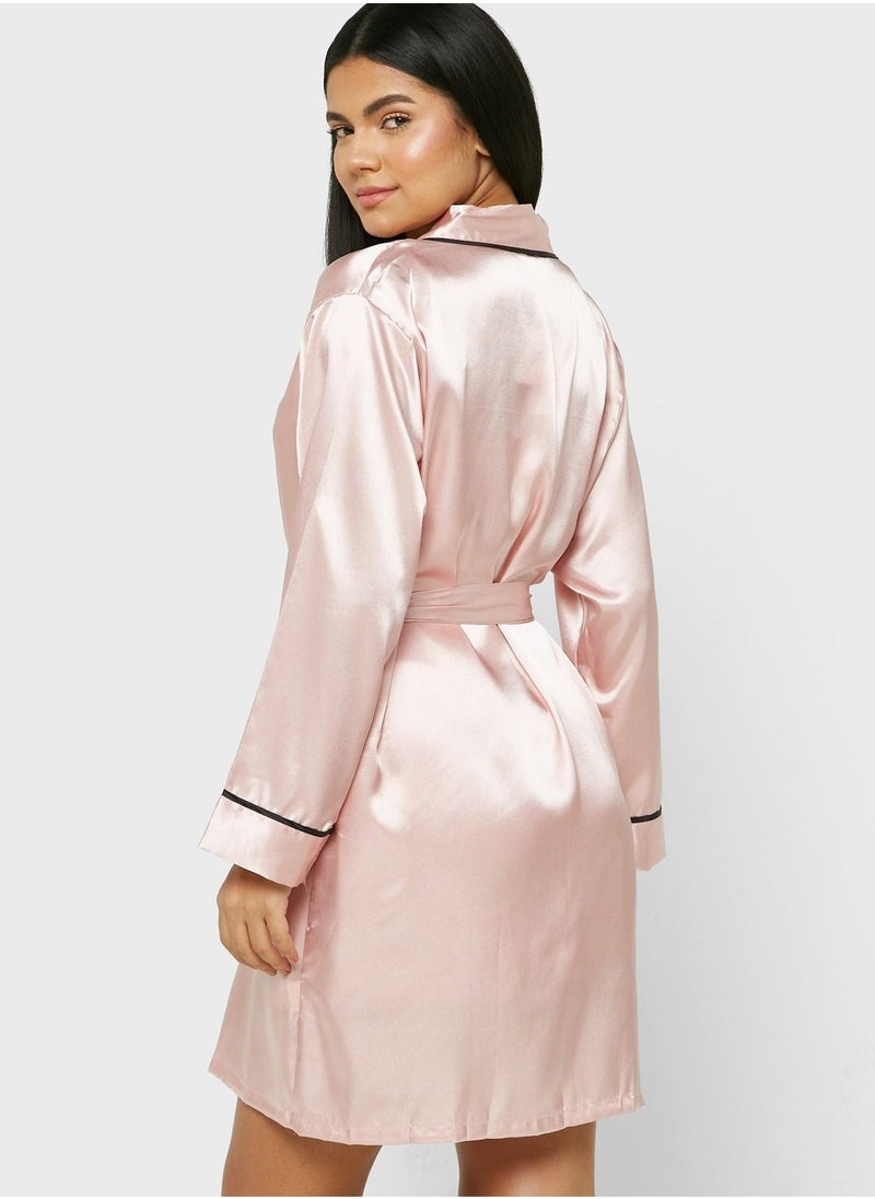 Contrast Trim Detail Night Robe - Image 3