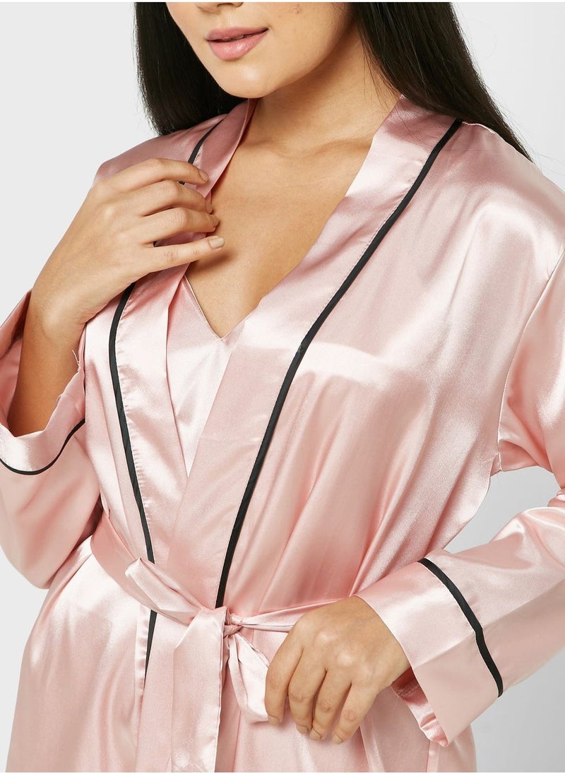 Contrast Trim Detail Night Robe - Image 4