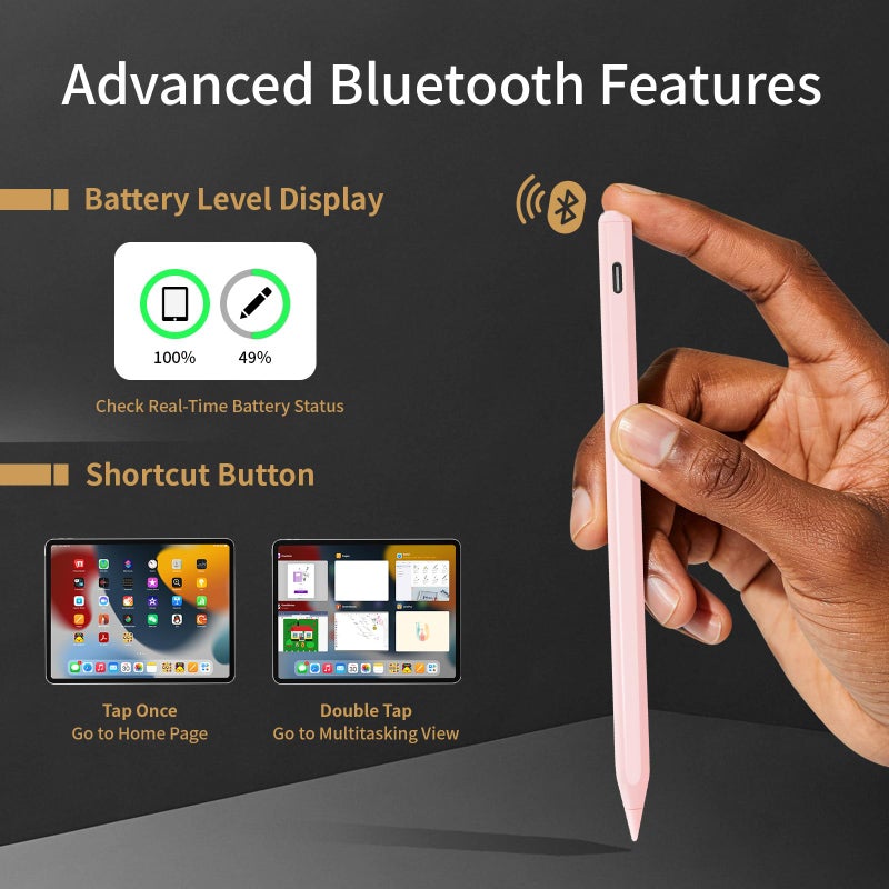 Evach Apple Pencil : Fast Charging, Palm Rejection, Tilt Sensitive, Pixel Precision, Good for iPad 6-11 Generation, iPad Pro 11/12.9/M4/M5, iPad Air 3/4/5/M2/M3,iPad mini 6/5, Pink - Image 5